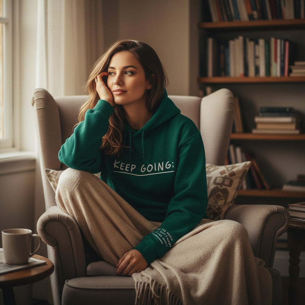 Långärmad hoodie för kvinnor – huvtröja med KEEP GOING tryck och fickor